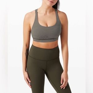 Lululemon Bra Womens Energy Hype Stripe Dark Olive Activewear Athleisure Gym